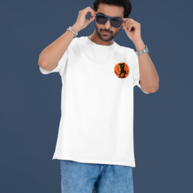oversized t shirt mockup featuring a man putting on his sunglasses in a studio m53043 (3)