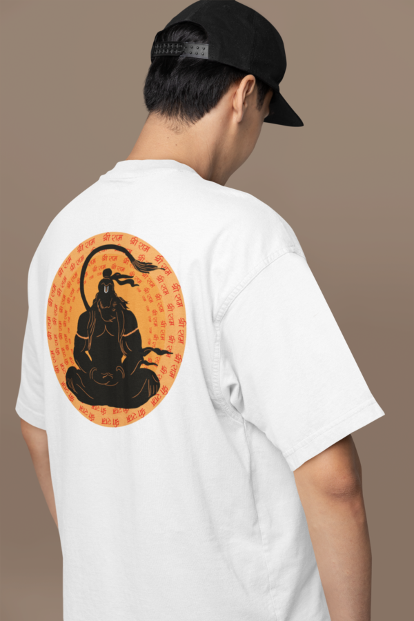 back view mockup of a man wearing an oversized t shirt in a studio m38929 (1)