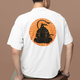back view oversized tee mockup of a man sitting on a customizable cube m38922 (5)