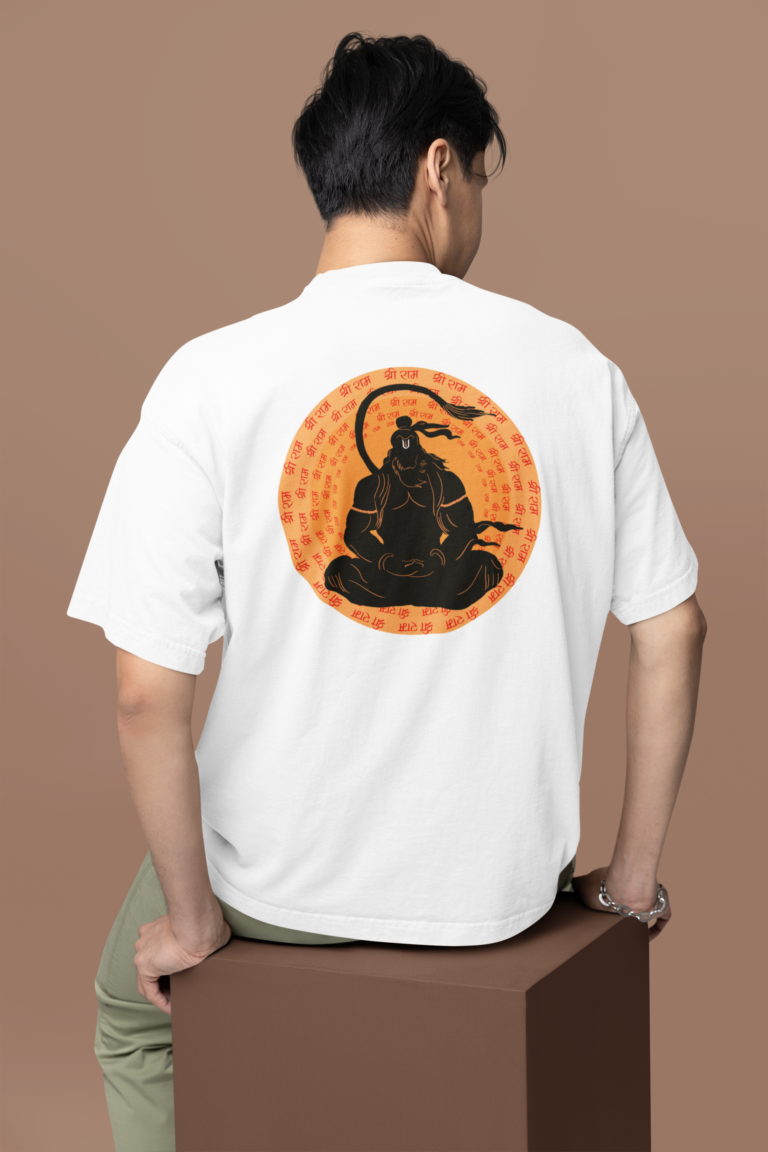 back view oversized tee mockup of a man sitting on a customizable cube m38922 (5)