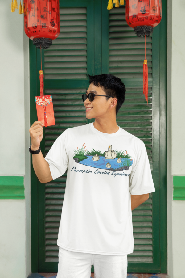 t shirt mockup of a smiling man holding a lunar year envelope m52223