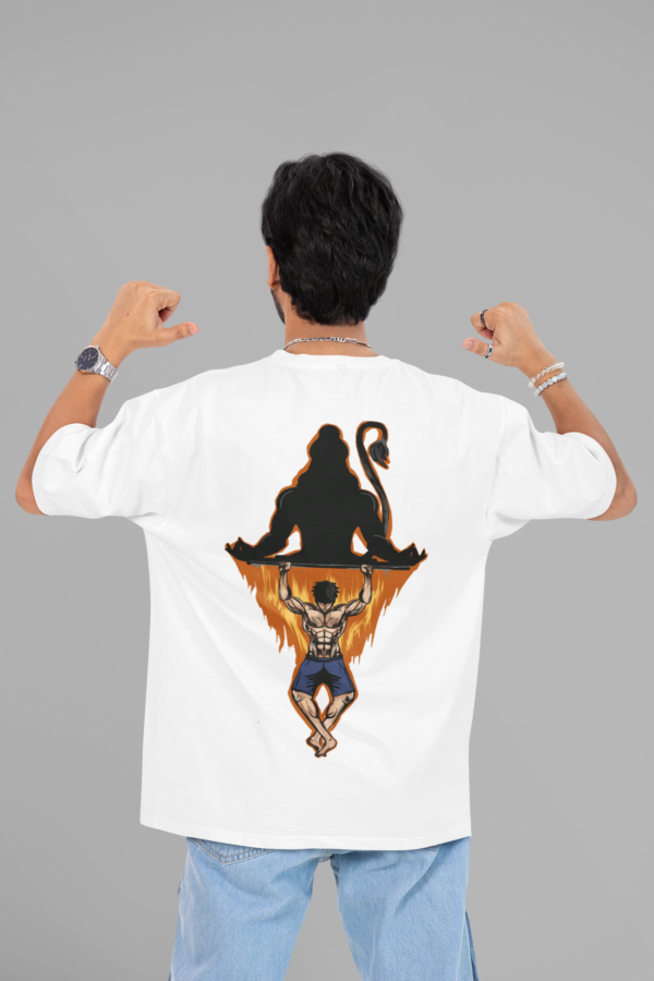 back view mockup featuring a man pointing at his oversized t shirt m53038 (7)