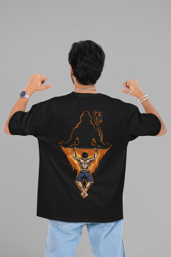back view mockup featuring a man pointing at his oversized t shirt m53038 (8)