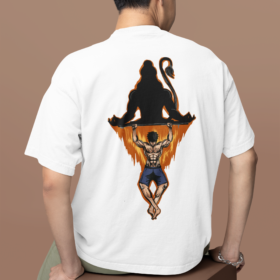 back view oversized tee mockup of a man sitting on a customizable cube m38922 (5)