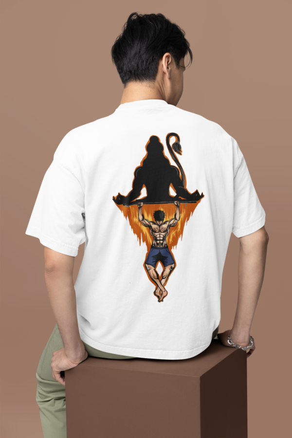 back view oversized tee mockup of a man sitting on a customizable cube m38922 (5)