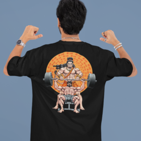 back view mockup featuring a man pointing at his oversized t shirt m53038 (10)
