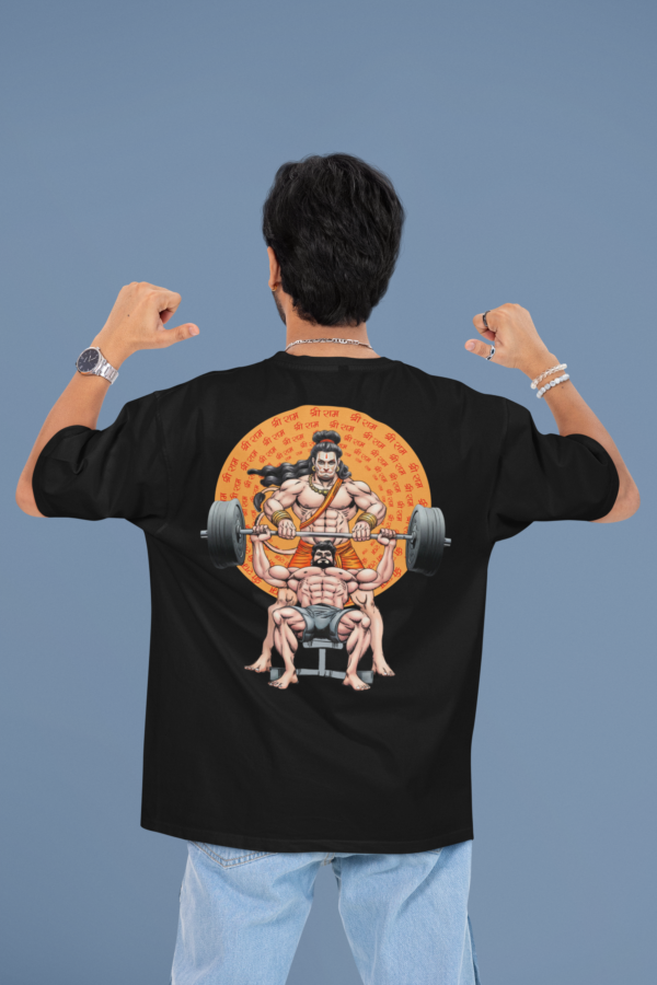 back view mockup featuring a man pointing at his oversized t shirt m53038 (10)