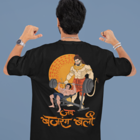 back view mockup featuring a man pointing at his oversized t shirt m53038 (25)